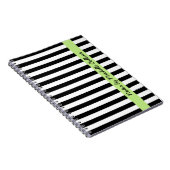 Carnet Noir blanc rayures citron vert nom personnalisé (Côté Droit)