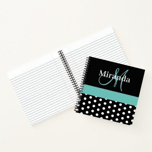 Carnet Noir Blanc Turquoise vert Monogramme Pois de scrip (Intérieur)
