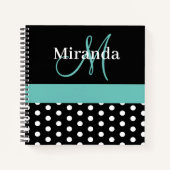 Carnet Noir Blanc Turquoise vert Monogramme Pois de scrip (Devant)