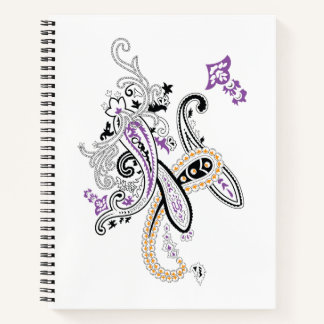 Carnet Noir Blanc Violet Orange Orné Paisley