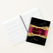 Carnet Noir bordeaux or agate marbre nom script (Intérieur)