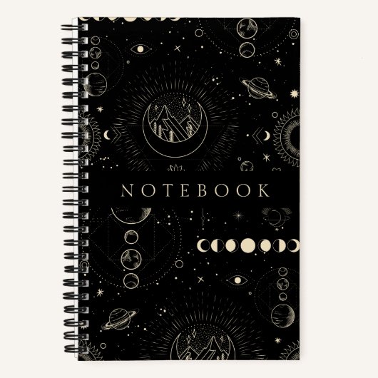 Carnet noir Cool cosmique avec lunes et étoiles (Recto)