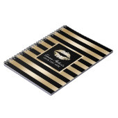 Carnet Noir de luxe de lèvres modernes d'or et rayures (Côté gauche)