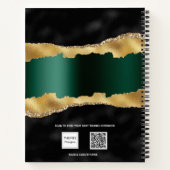 Carnet Noir émeraude vert or agate marbre nom script (Dos)