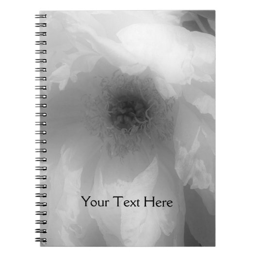 Carnet Noir Et Blanc Fleur Pétales Peony (Devant)