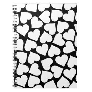 Carnet Noir et blanc mignon Motif de coeur simple