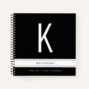 Carnet Noir et blanc Moderne Grand Monogramme Initiale