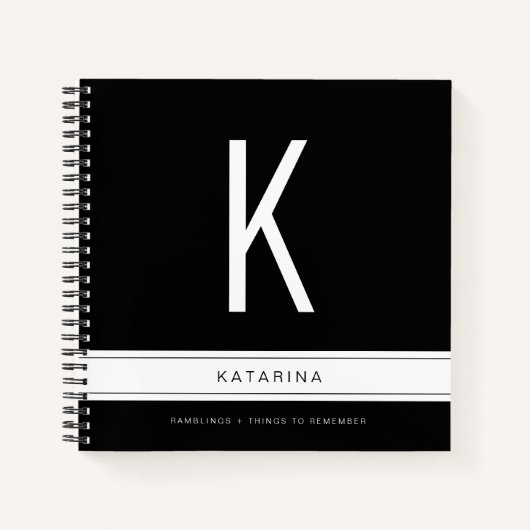 Carnet Noir et blanc Moderne Grand Monogramme Initiale (Devant)