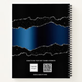 Carnet Noir marine bleu argenté marbre nom script (Dos)