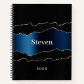 Carnet Noir marine bleu argenté nom de la géode (Devant)