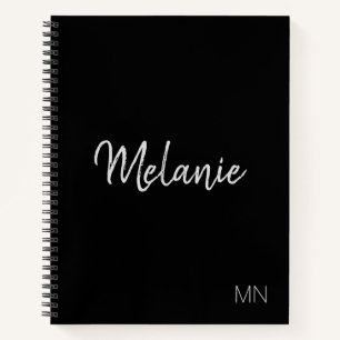Carnet Noir moderne Argent élégant Monogramme portable