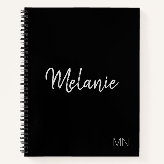 Carnet Noir moderne Argent élégant Monogramme portable (Devant)