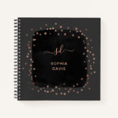 Carnet Noir moderne avec points d'or Rose Faux (Devant)