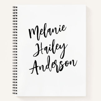 Carnet Noir moderne Blanc Personnalisé Nom Monogramme