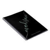 Carnet Noir moderne Mint Vert Nom manuscrit Monogramme (Côté Droit)