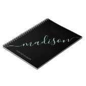 Carnet Noir moderne Mint Vert Nom manuscrit Monogramme (Côté gauche)