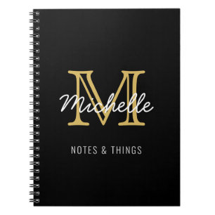 Carnet Noir moderne Nom personnalisé Monogramme
