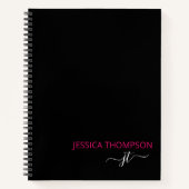 Carnet Noir moderne rose chaud Simple Script Monogramme N (Devant)