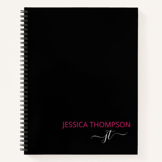 Carnet Noir moderne rose chaud Simple Script Monogramme N (Devant)