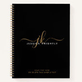 Carnet Noir moderne Script Monogramme Initiales Nom (Devant)