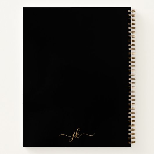 Carnet Noir moderne Script Monogramme Initiales Nom (Dos)