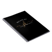 Carnet Noir moderne Script Monogramme Nom élégant (Côté Droit)