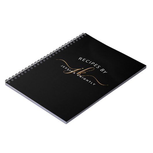 Carnet Noir moderne Script Monogramme Nom élégant (Côté gauche)