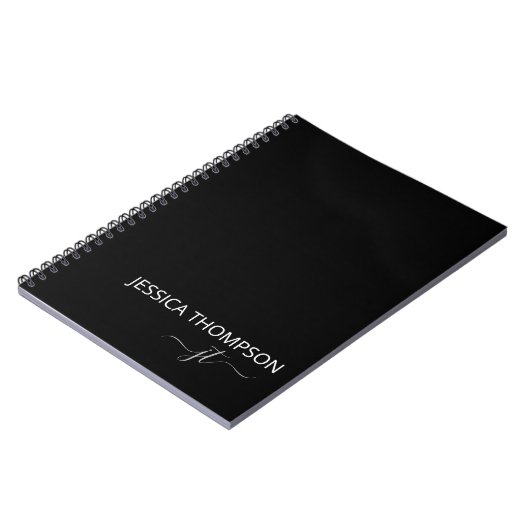 Carnet Noir moderne Simple Script Girl Monogramme Nom (Côté gauche)