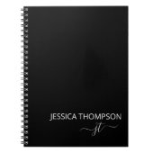 Carnet Noir moderne Simple Script Girl Monogramme Nom (Devant)
