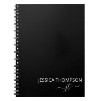 Carnet Noir moderne Simple Script Girl Monogramme Nom