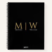 Carnet Noir Or Monogramme Initiales Moderne Professionnel (Devant)