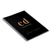 Carnet Noir or monogramme initiales nom minimaliste (Côté Droit)