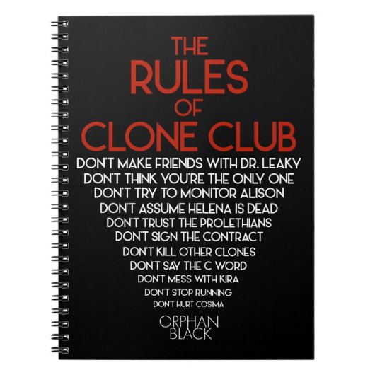 Carnet Noir orphelin | les règles du club de clone (Devant)