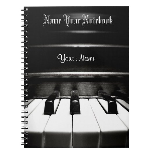 Carnet noir personnalisé de musique de piano (Devant)