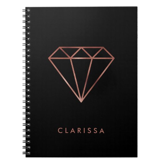 Carnet noir rose de diamant d'or de faux clair moderne (Devant)