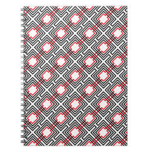 Carnet Noir Rouge & Géométrique Blanc