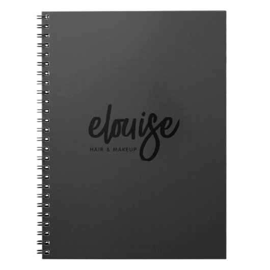 Carnet Noir sur Noir Moderne Brush Script Beauté Business (Devant)