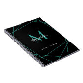 Carnet Noir Turquoise Monogramme Nom Script initial (Côté Droit)
