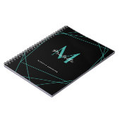 Carnet Noir Turquoise Monogramme Nom Script initial (Côté gauche)