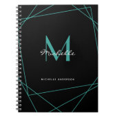 Carnet Noir Turquoise Monogramme Nom Script initial (Devant)