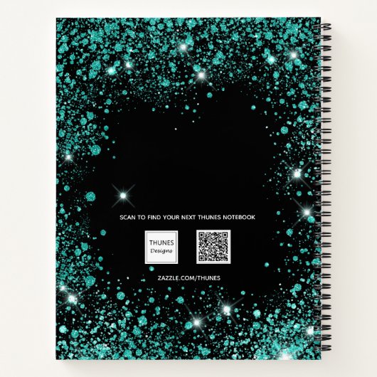 Carnet Noir turquoise parties scintillant poussière vert  (Dos)