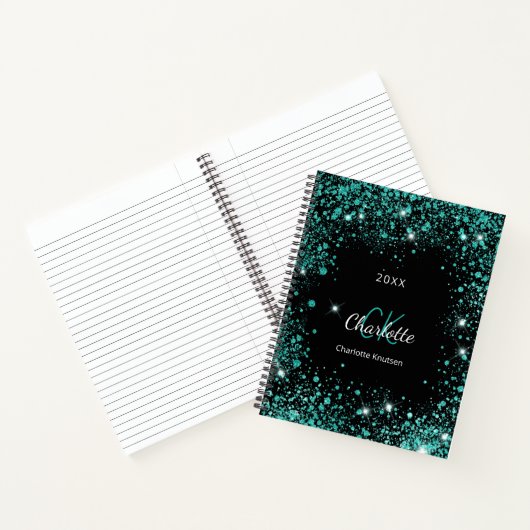 Carnet Noir turquoise parties scintillant poussière vert  (Intérieur)