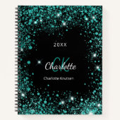 Carnet Noir turquoise parties scintillant poussière vert  (Devant)