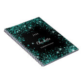 Carnet Noir turquoise parties scintillant poussière vert  (Côté Droit)