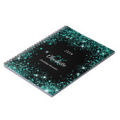 Carnet Noir turquoise parties scintillant poussière vert  (Côté gauche)
