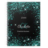 Carnet Noir turquoise parties scintillant poussière vert (Devant)