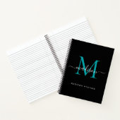 Carnet Noir Turquoise Vert Fille Monogramme Nom du script (Intérieur)