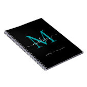 Carnet Noir Turquoise vert Monogramme Nom initial (Côté Droit)