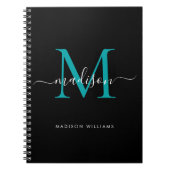 Carnet Noir Turquoise vert Monogramme Nom initial (Devant)