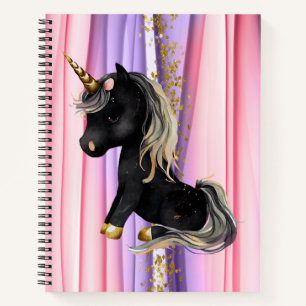 Carnet Noir Unicorne oreilles roses